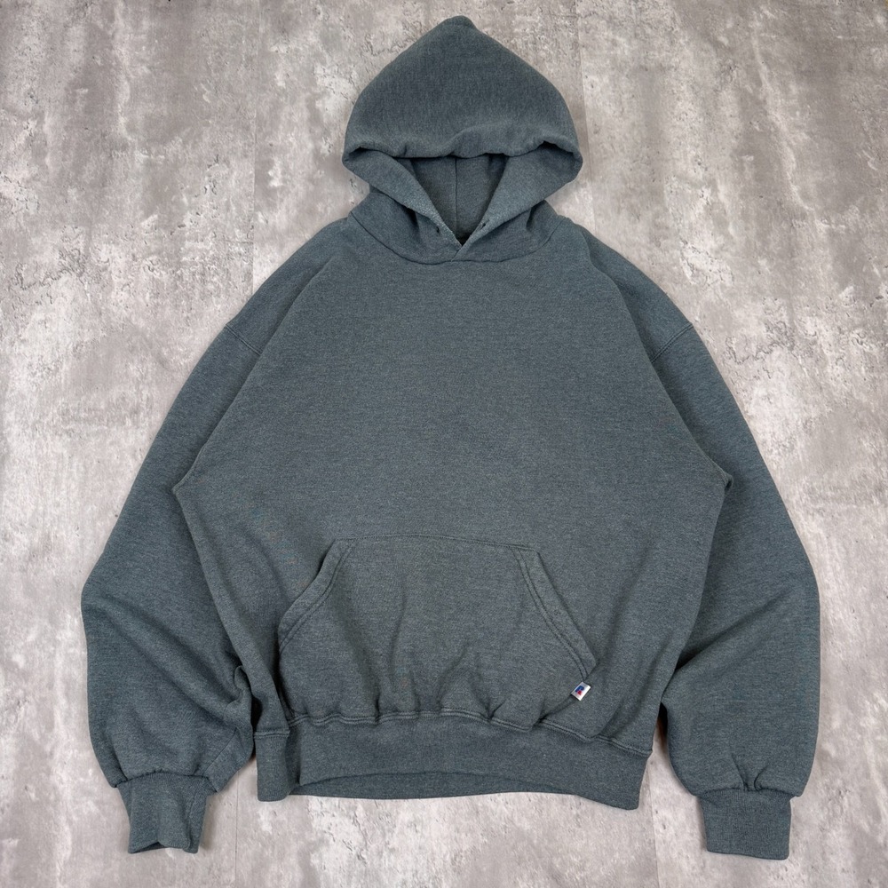 Vintage Russell Athletic Blank Hoodie Mens L Gray Sweatshirt Pullover Drawstring